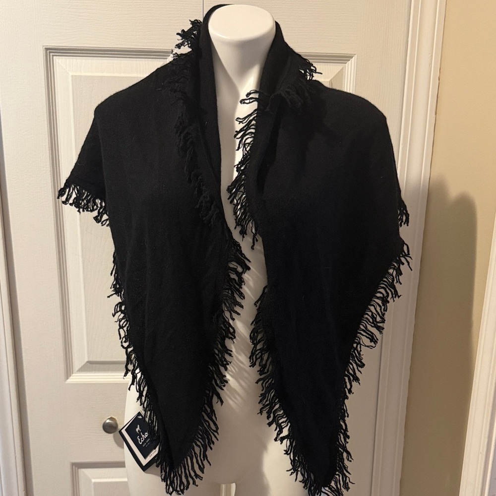 NWT Echo Black Fringe Yak Hair Shawl